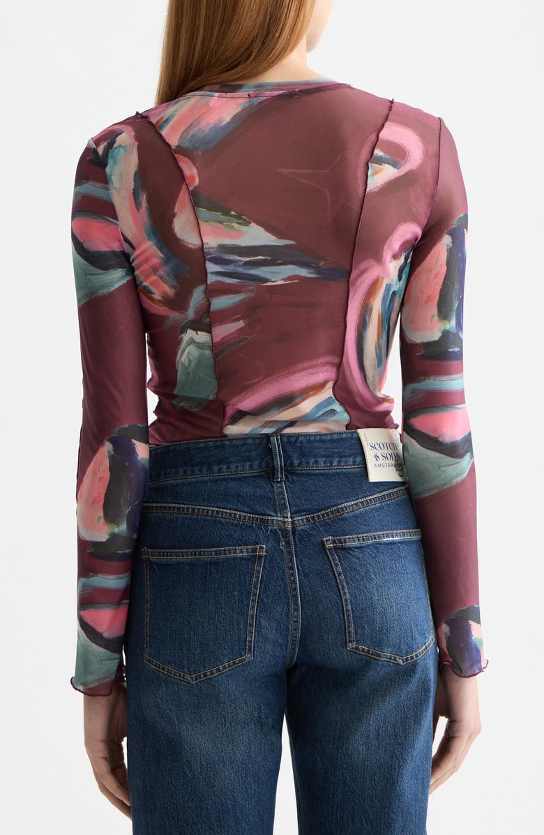 Scotch & Soda Patchwork Print Mesh Top, Alternate, color, Abstract Mountain