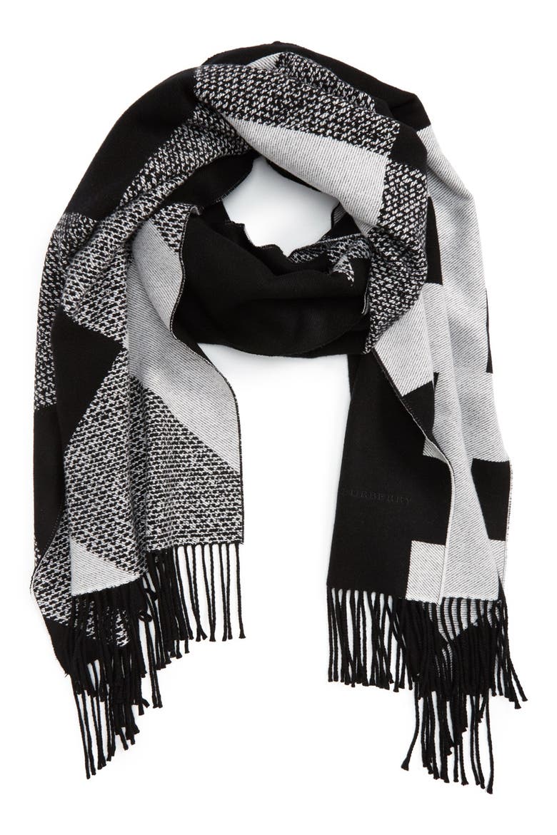 Check Print Cashmere Scarf, Main, color, BLACK/WHITE