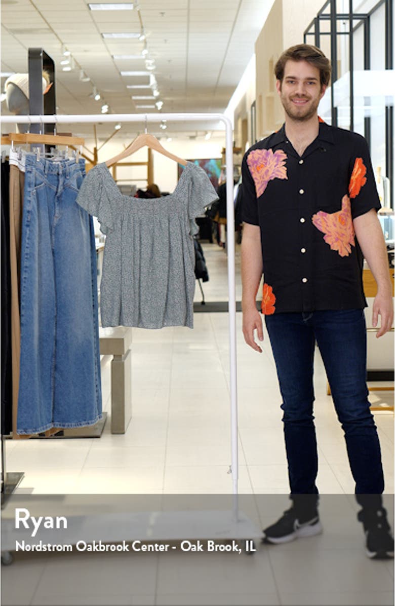 Smocked Flutter Sleeve Garment Dyed Wash Top, sales video thumbnail