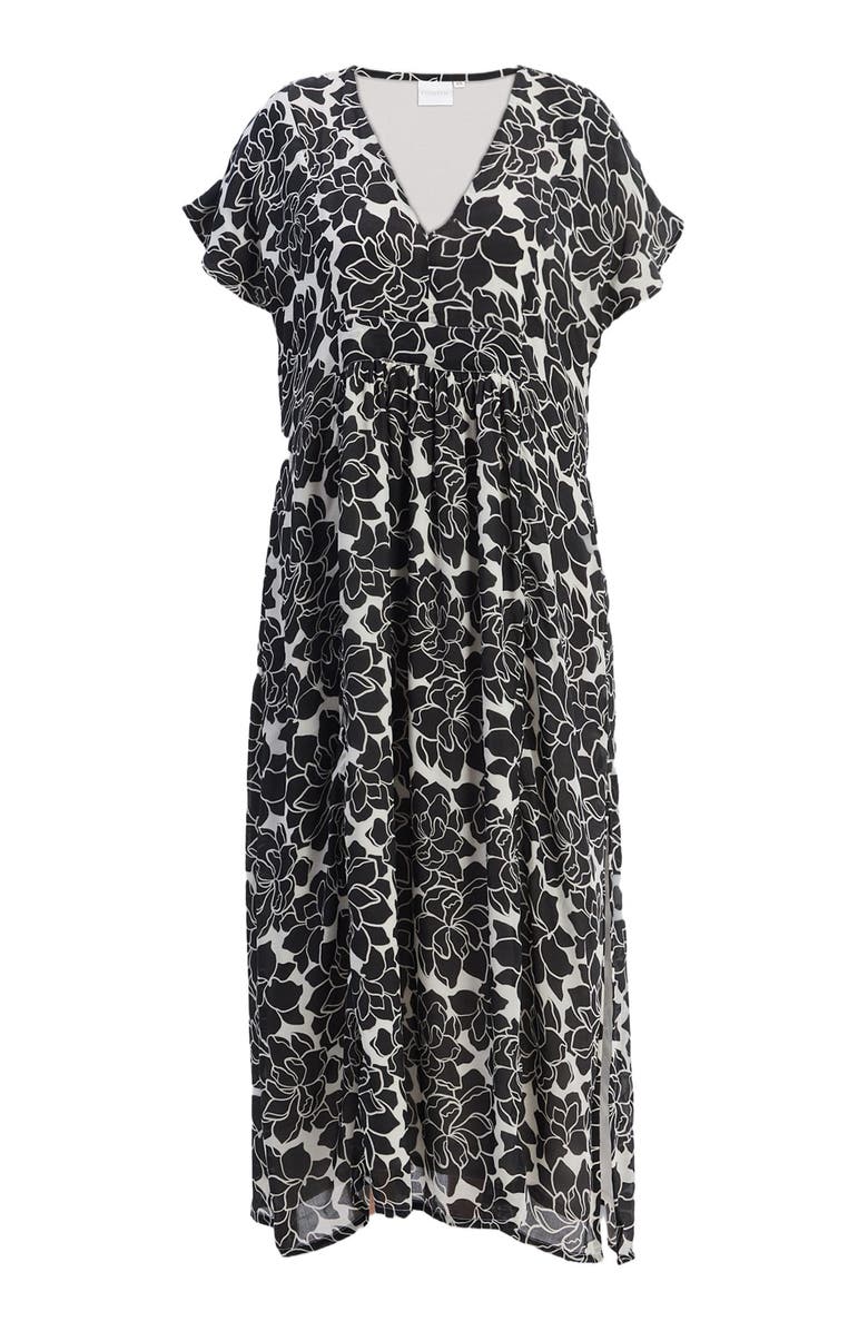 Reistor Deep V-neck Maxi Dress with Front Gathers in Black Florals, Alternate, color, Midnight Bloom