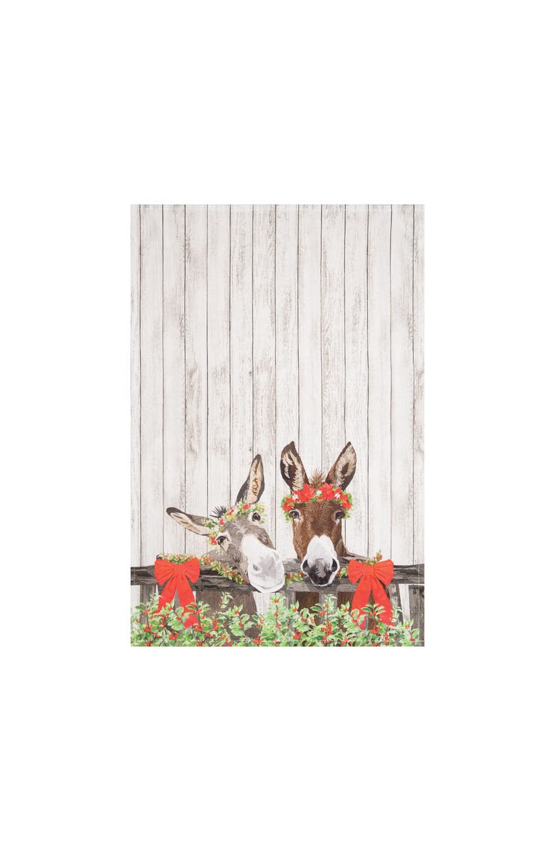 C&F Home Christmas Donkeys Printed 100% Cotton Flour Sack Dishtowel, Main, color, Off-White
