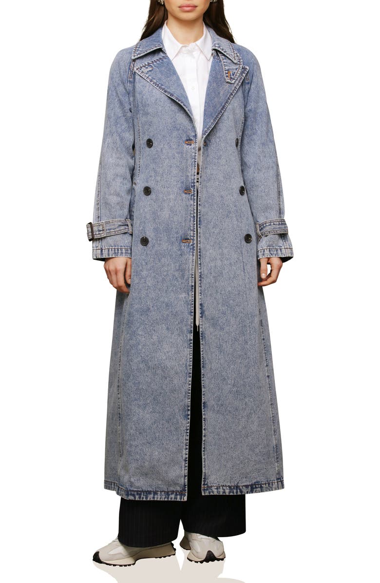 Avec Les Filles Relaxed Maxi Denim Trench Coat, Main, color, Vintage Blue Wash