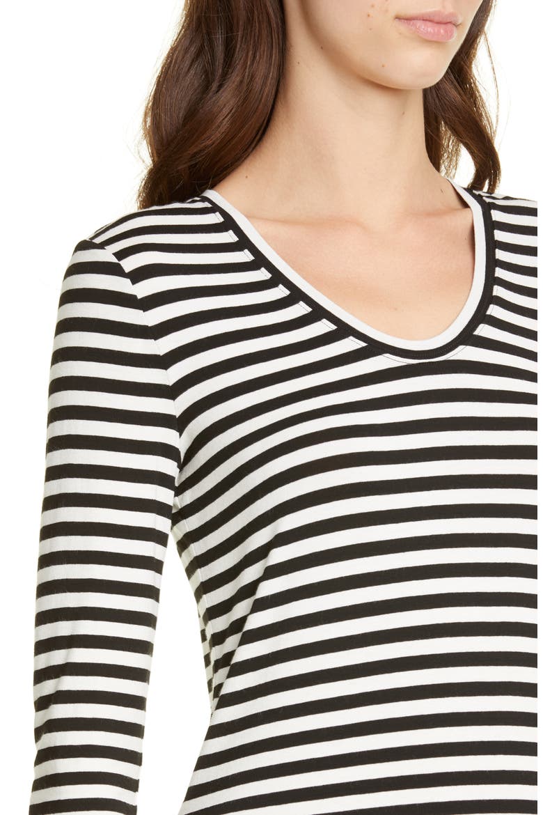 Stripe V-Neck Tee, Alternate, color, BLACK- IVORY EVEN STRIPE