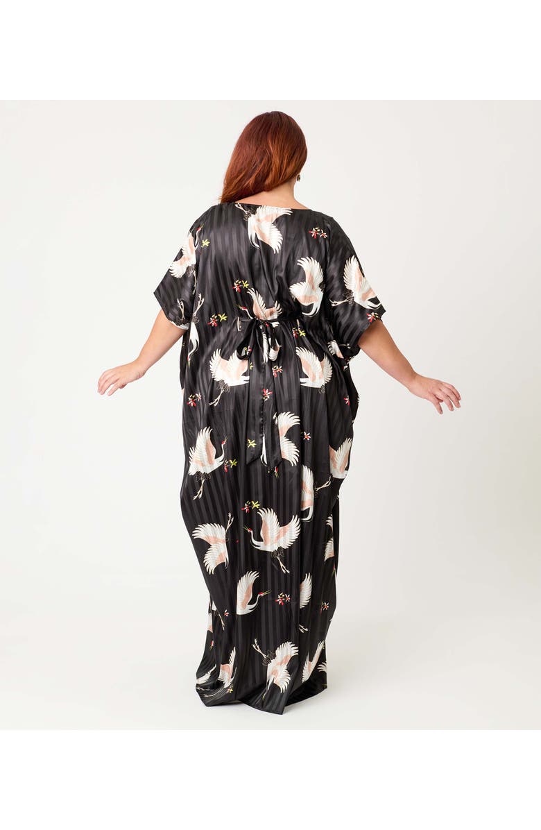Unique Vintage Burton Caftan Dress, Alternate, color, Black & White Crane Print