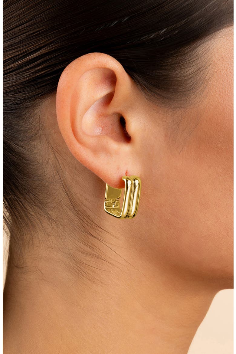 Arianna Ribbed Square Hoop Earrings, Alternate, color, GOLD