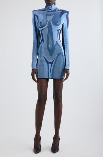 Balmain Trompe l'Oeil Jacquard Long Sleeve Knit Body-Con Dress | Nordstrom