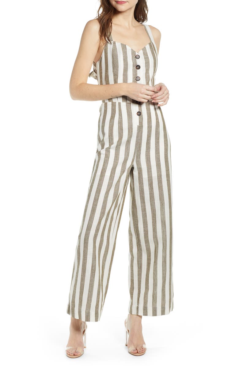J.O.A. Stripe Cotton & Linen Jumpsuit, Main, color,