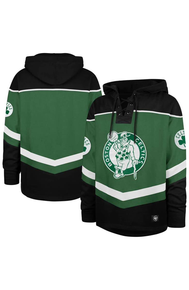 '47 Men's '47 Kelly Green Boston Celtics Oversized Tri-Satin Layup Lacer Pullover Hoodie, Main, color, 