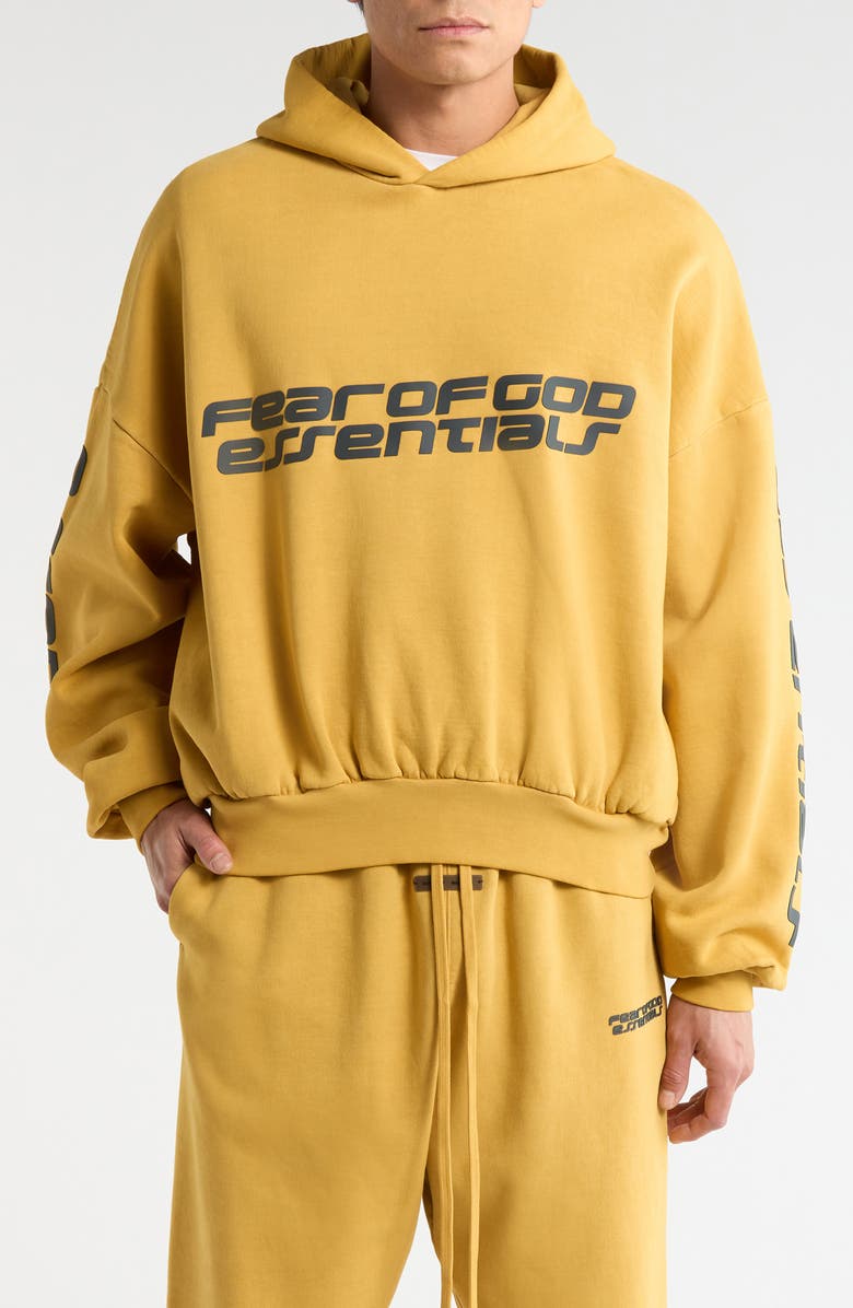 Fear of God Essentials Cotton Relaxed Crop Hoodie, Main, color, Canyon