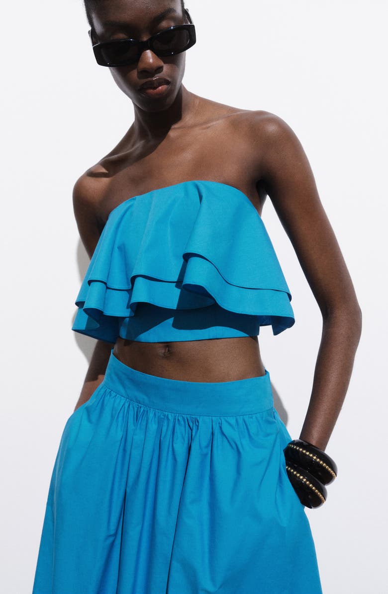 MANGO Tiered Cotton Maxi Skirt, Alternate, color, Blue