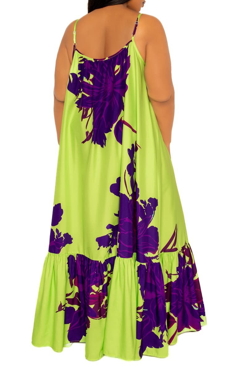 BUXOM COUTURE Floral Print Voluminous Maxi Dress, Alternate, color, Lime Multi
