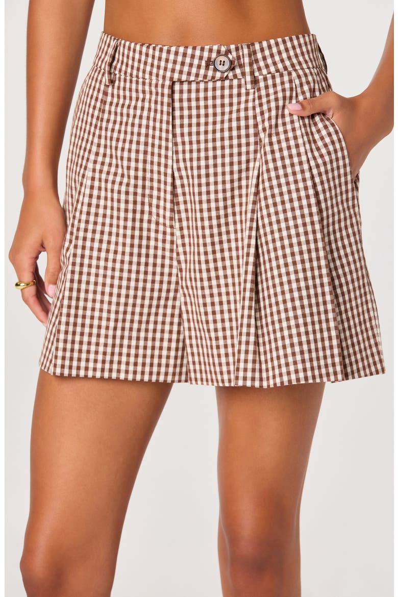 Preston Gingham Pleated Cotton Shorts, Alternate, color, BROWN CHECKER