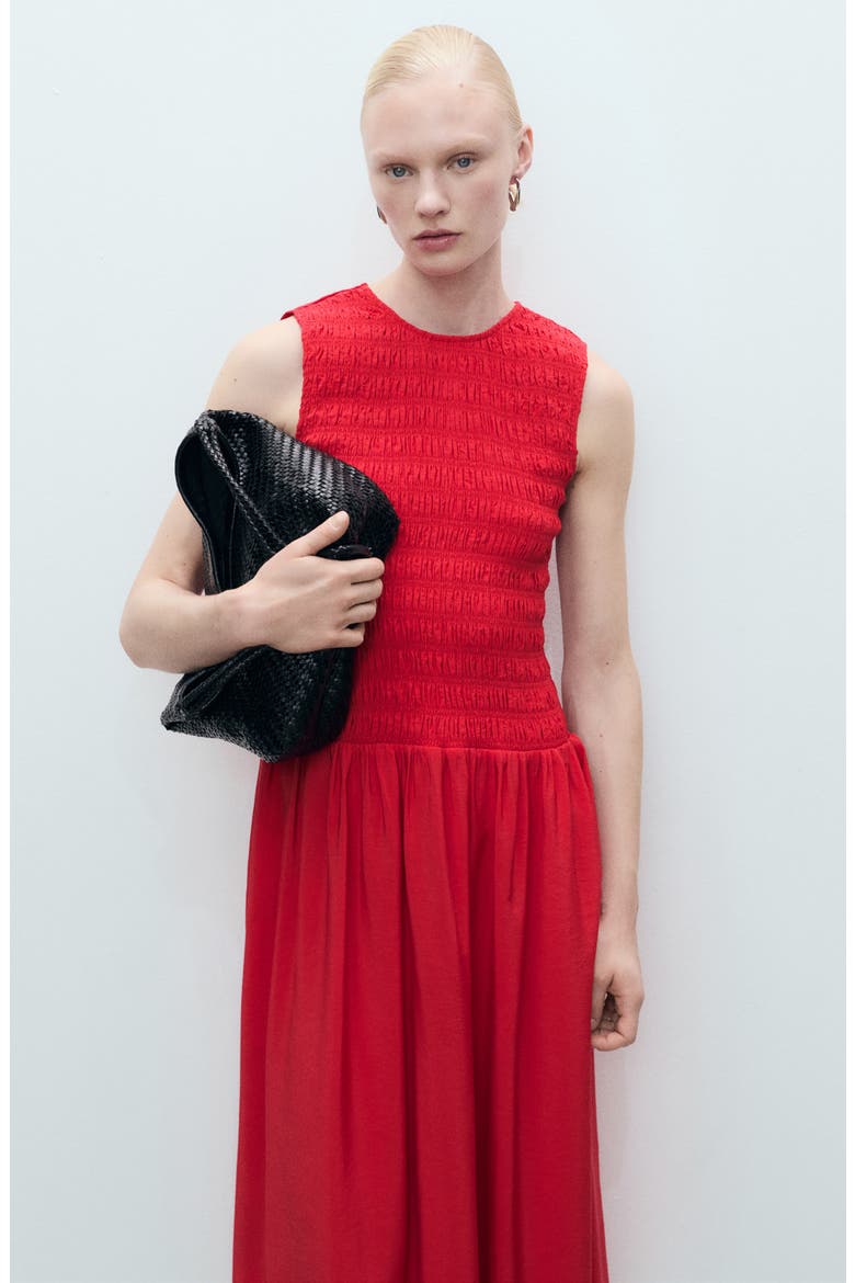 Maya Shirred Sleeveless Flare Midi Dress, Alternate, color, RED