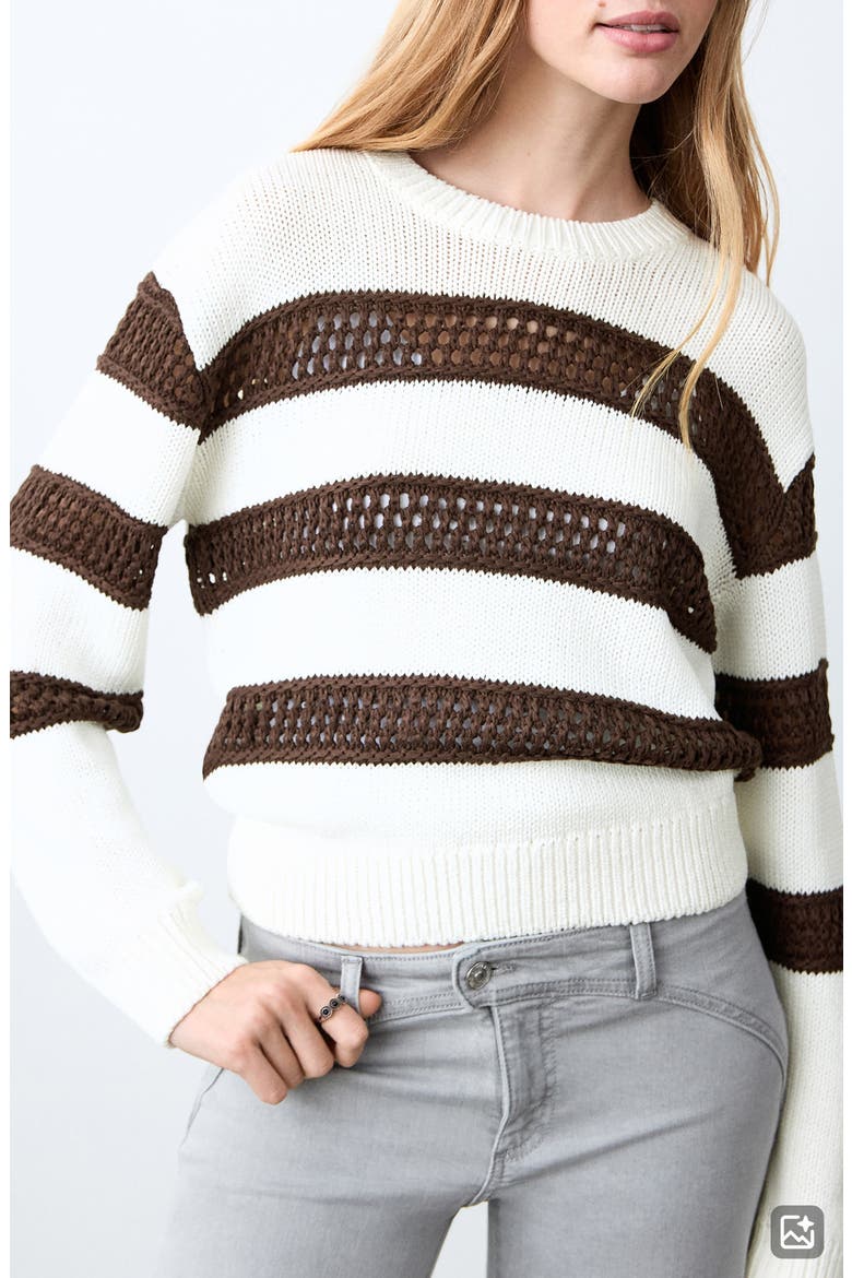 Openwork Stripe Sweater, Main, color, BROWN