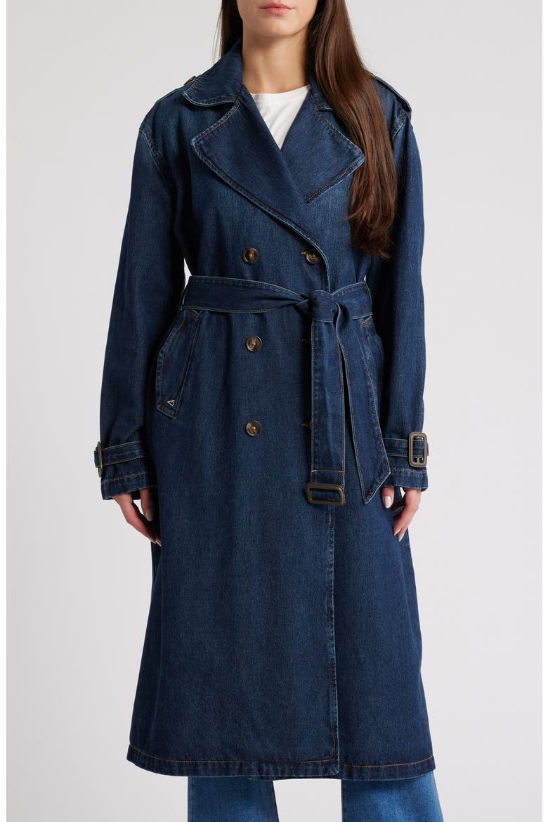 Classic Denim Trench Coat, Main, color, DARK WASH