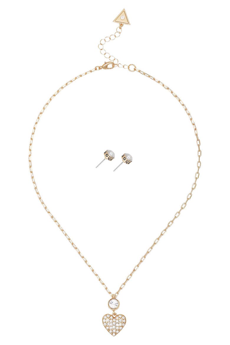 Heart Pendant Necklace & Stud Earrings Set, Alternate, color, GOLD