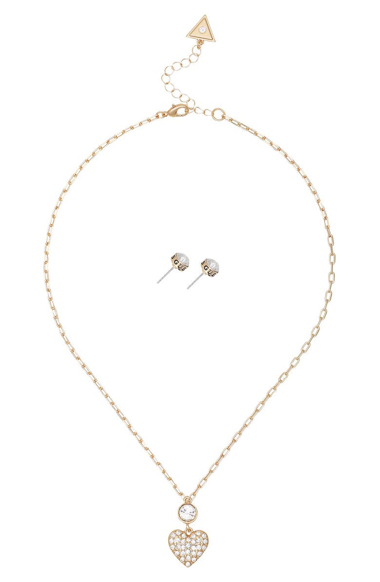 GUESS Heart Pendant Necklace & Stud Earrings Set, Alternate, color, Gold