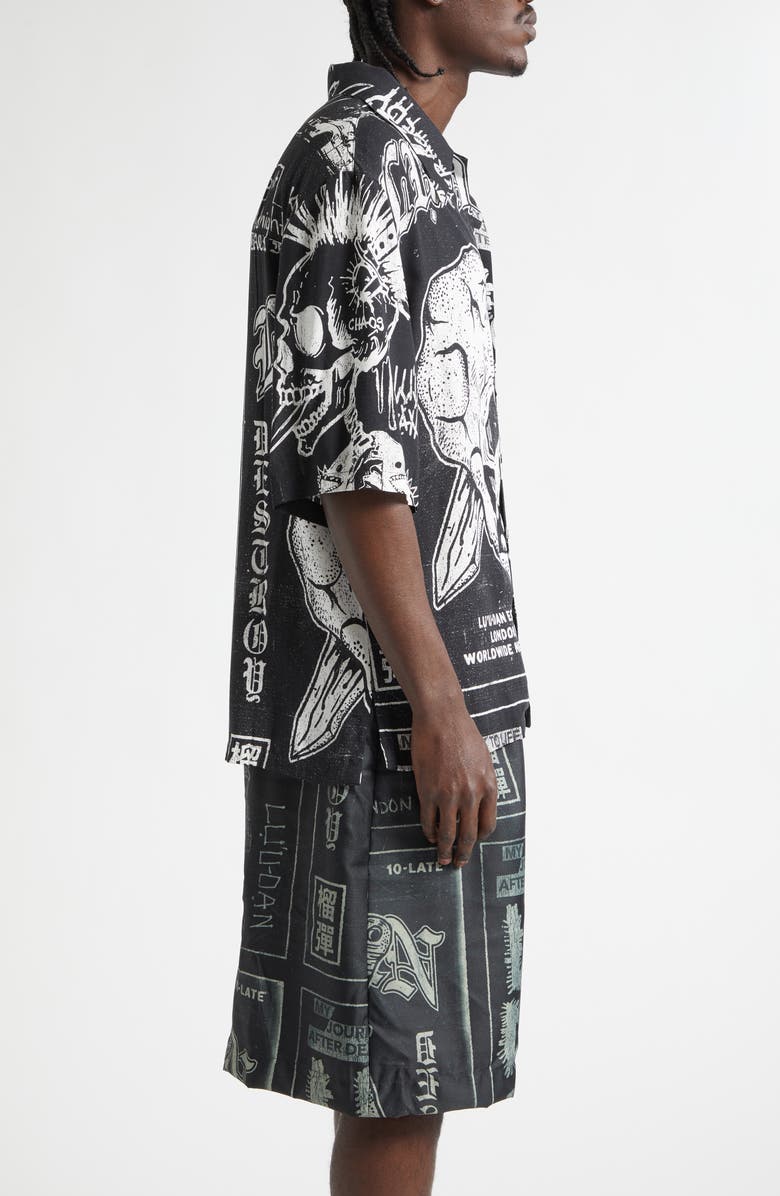 LU'U DAN Punk Flyer Print Camp Shirt, Alternate, color, Punk Flyer