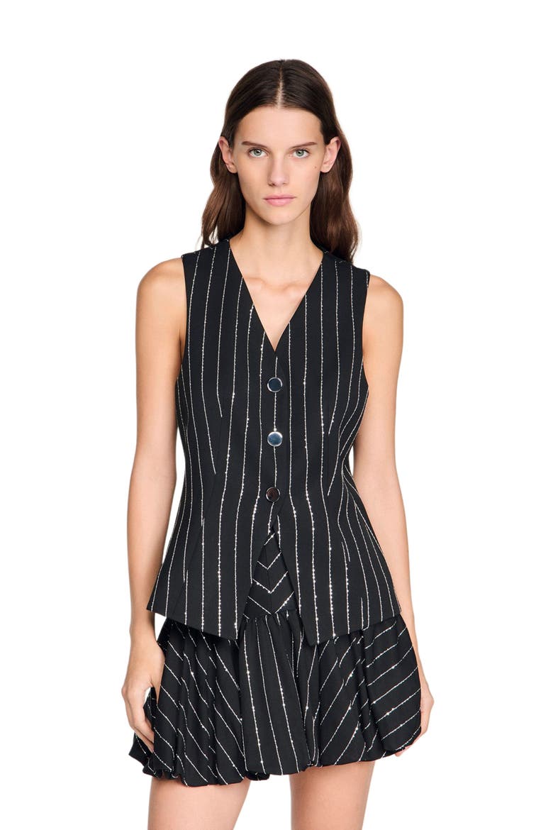 Sequinned striped vest, Main, color, Black / white