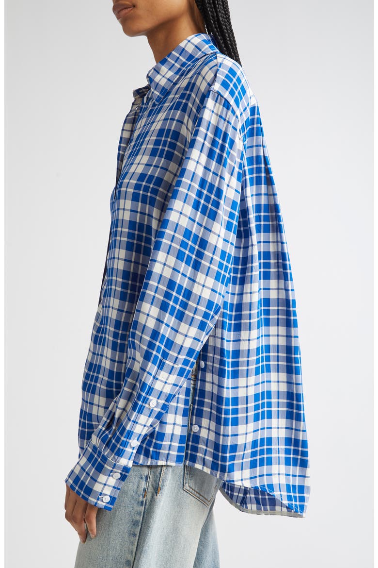 Bronwen Plaid Hammered Viscose Button-Up Shirt, Alternate, color, COBALT MULTI