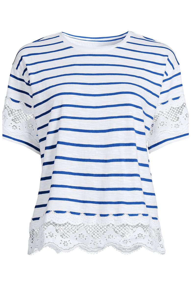 Short Sleeve Slub Jersey Cutwork T-Shirt, Alternate, color, White/Bright Blue Stripe