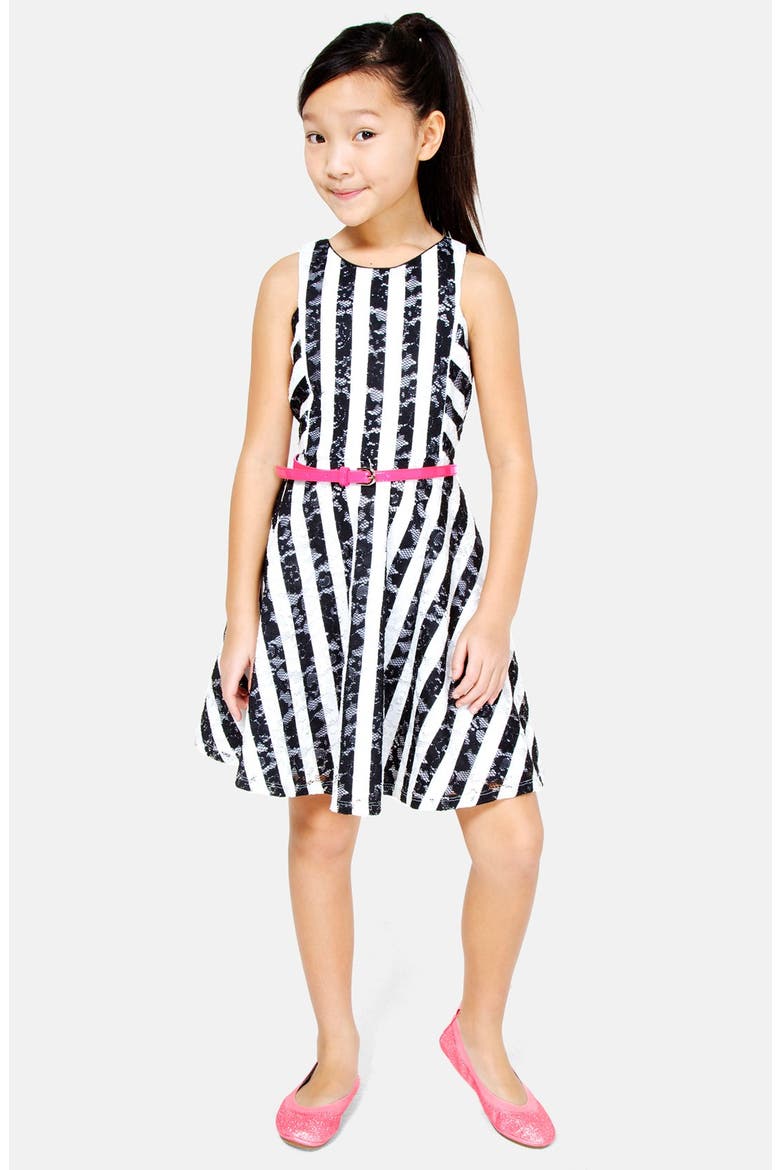 Lace Stripe Dress, Alternate, color, BLACK/ WHITE