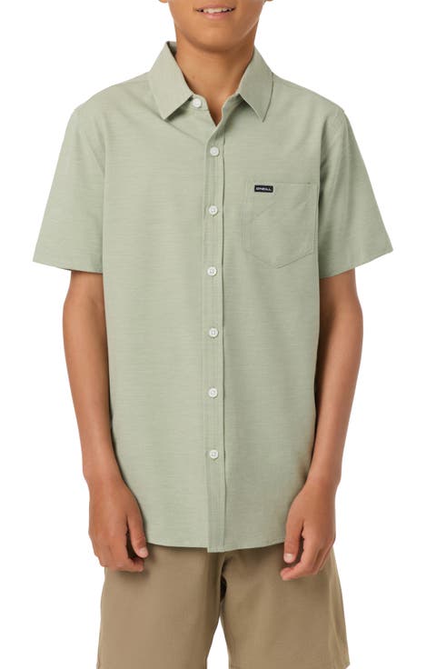 Kids' Solid Short Sleeve Stretch Twill Button-Up Shirt (Big Kid)