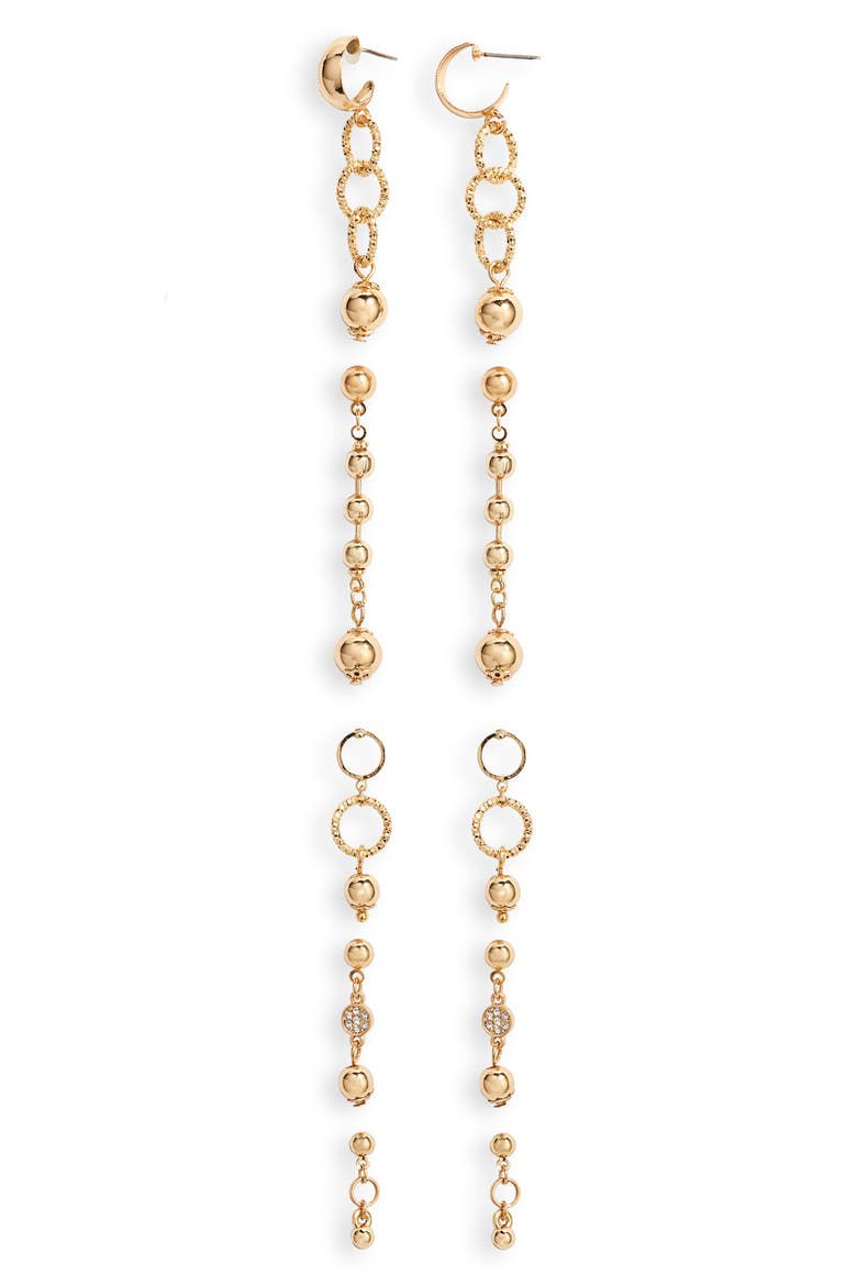 Set of 5 Drop Earrings, Main, color, GOLD