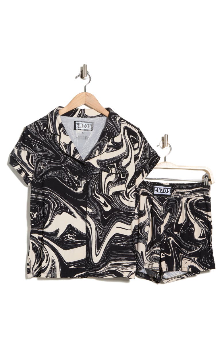 ENZOS INACTIVE WEAR Dixie Short Pajamas, Alternate, color, Thalassa Marble