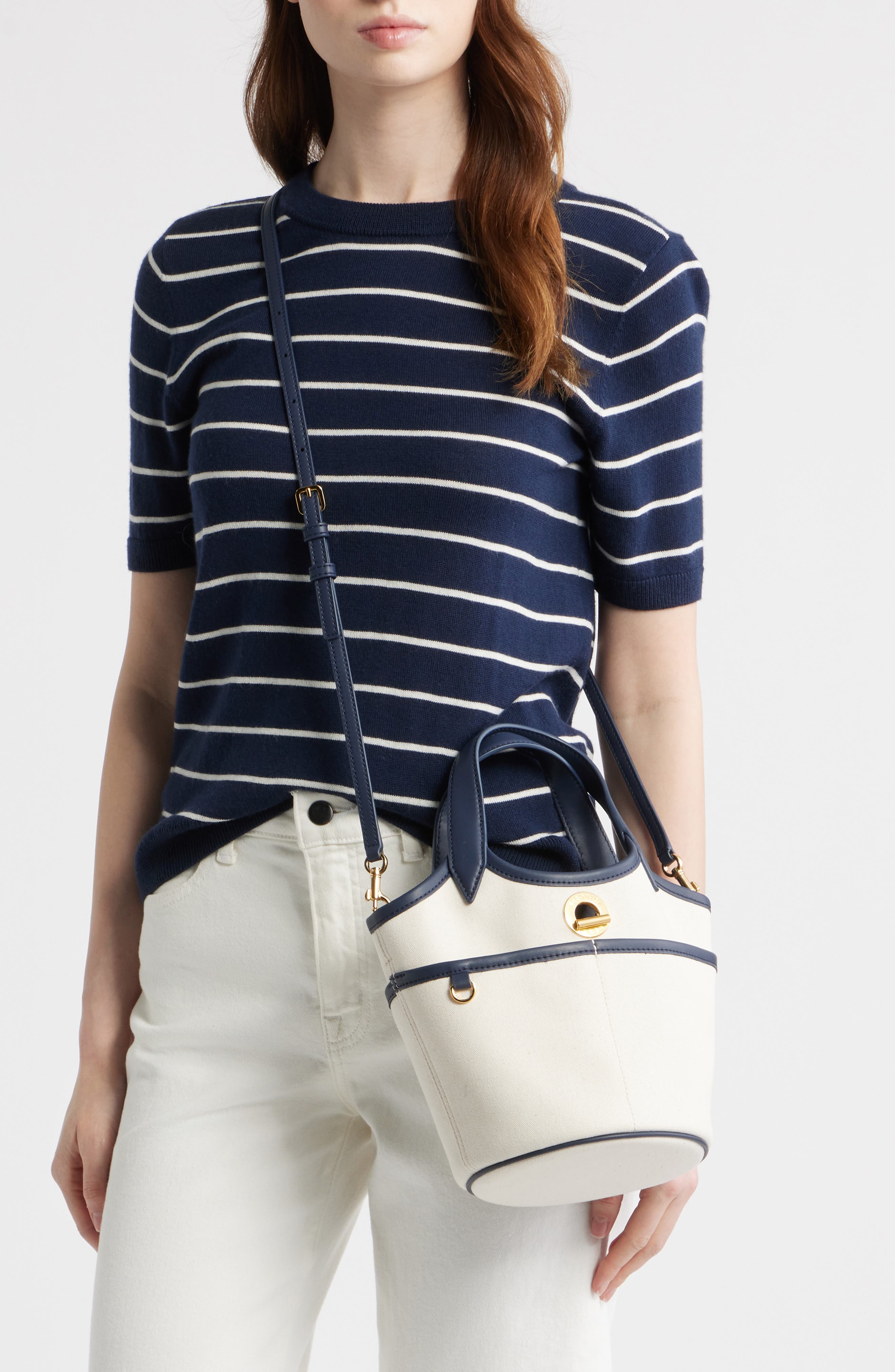 Veronica Beard Canvas Anchor Bag, Alternate, color, Navy/ Ecru