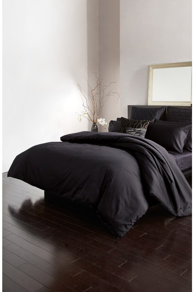 Indulgence Cotton & Silk Duvet Cover & Sham Set, Alternate, color, BLACK