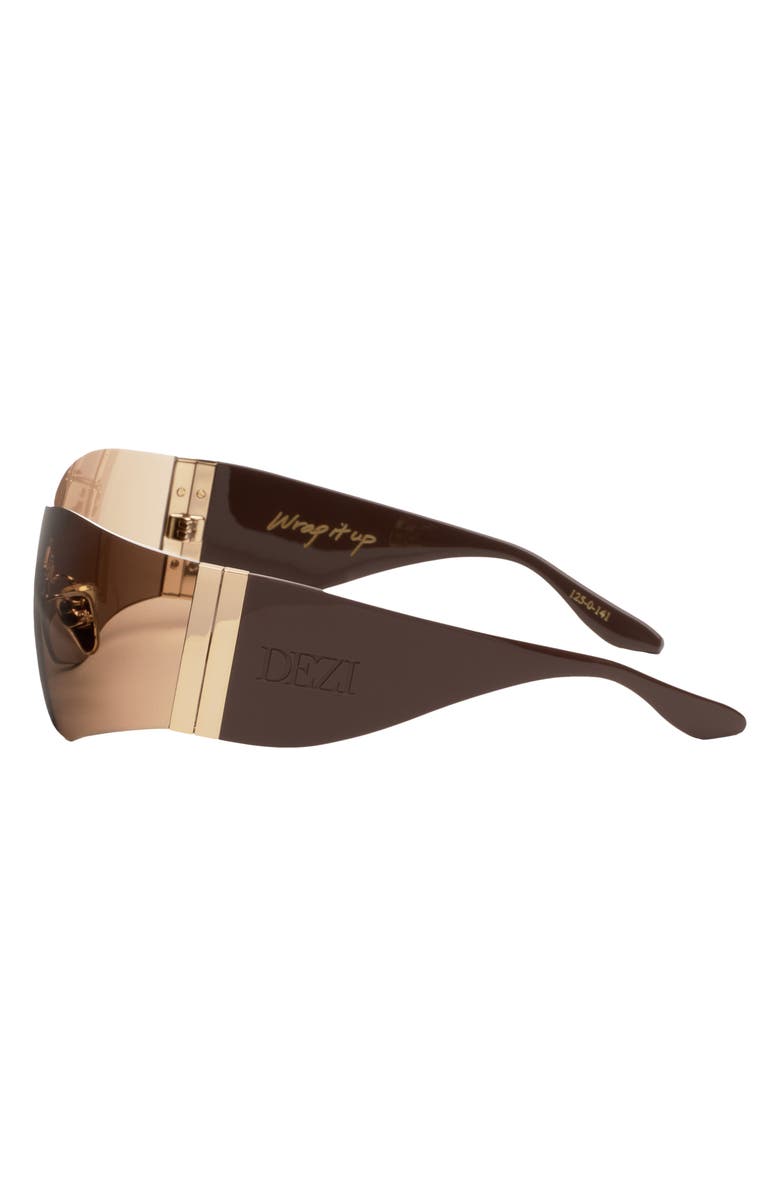 DEZI Wrap It Up 141mm Rimless Shield Sunglasses, Alternate, color, Wrap It Up Chocolate / Brown