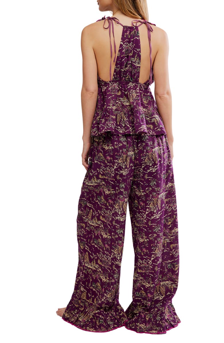 Free People Tangled Lights Ruffle Pajamas, Alternate, color, Wine Combo