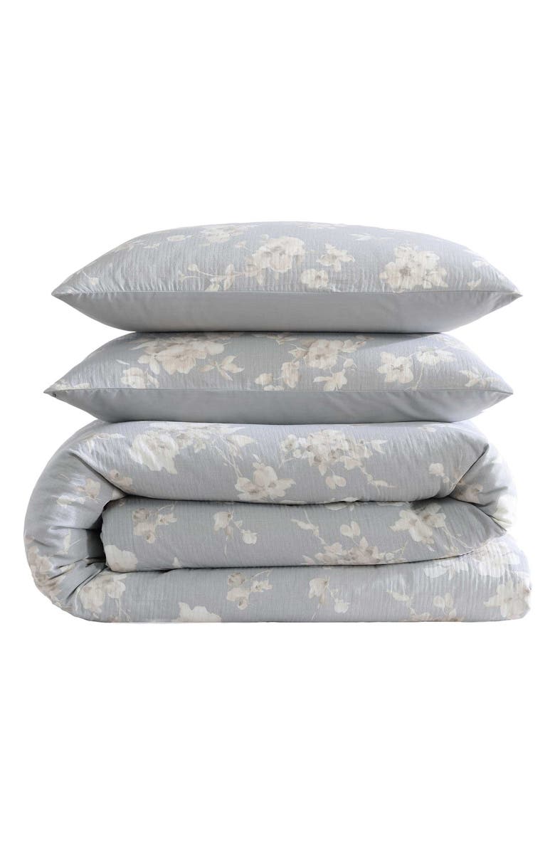 Calvin Klein Home Eternity Floral Reversible Cotton Gauze Duvet Cover & Shams Set, Main, color, Open Lt-Pastel Grey