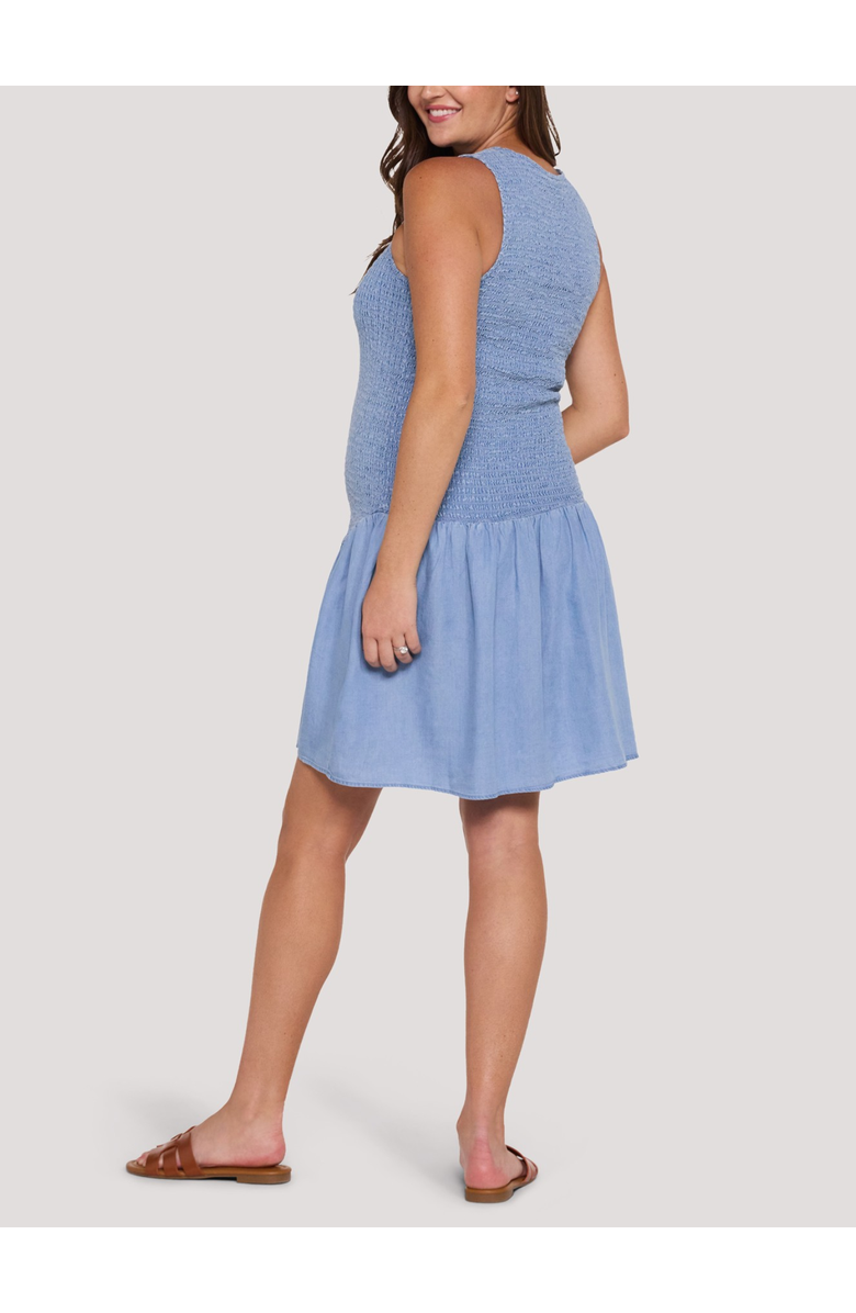 MOTHERHOOD MATERNITY Sleeveless Smocked Drop Waist Mini Dress, Alternate, color, Chambray