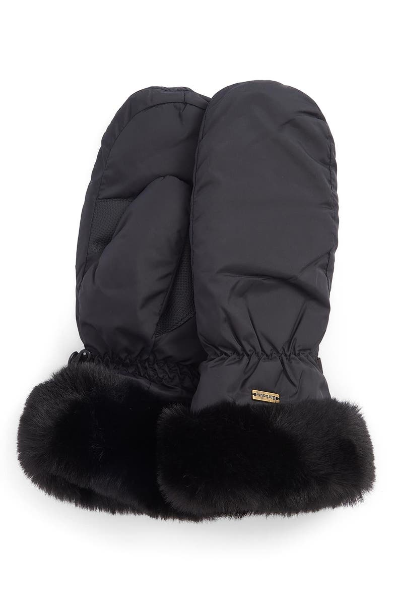 Barbour Primrose Waterproof Insulated Mittens with Faux Fur Trim, Main, color, Black