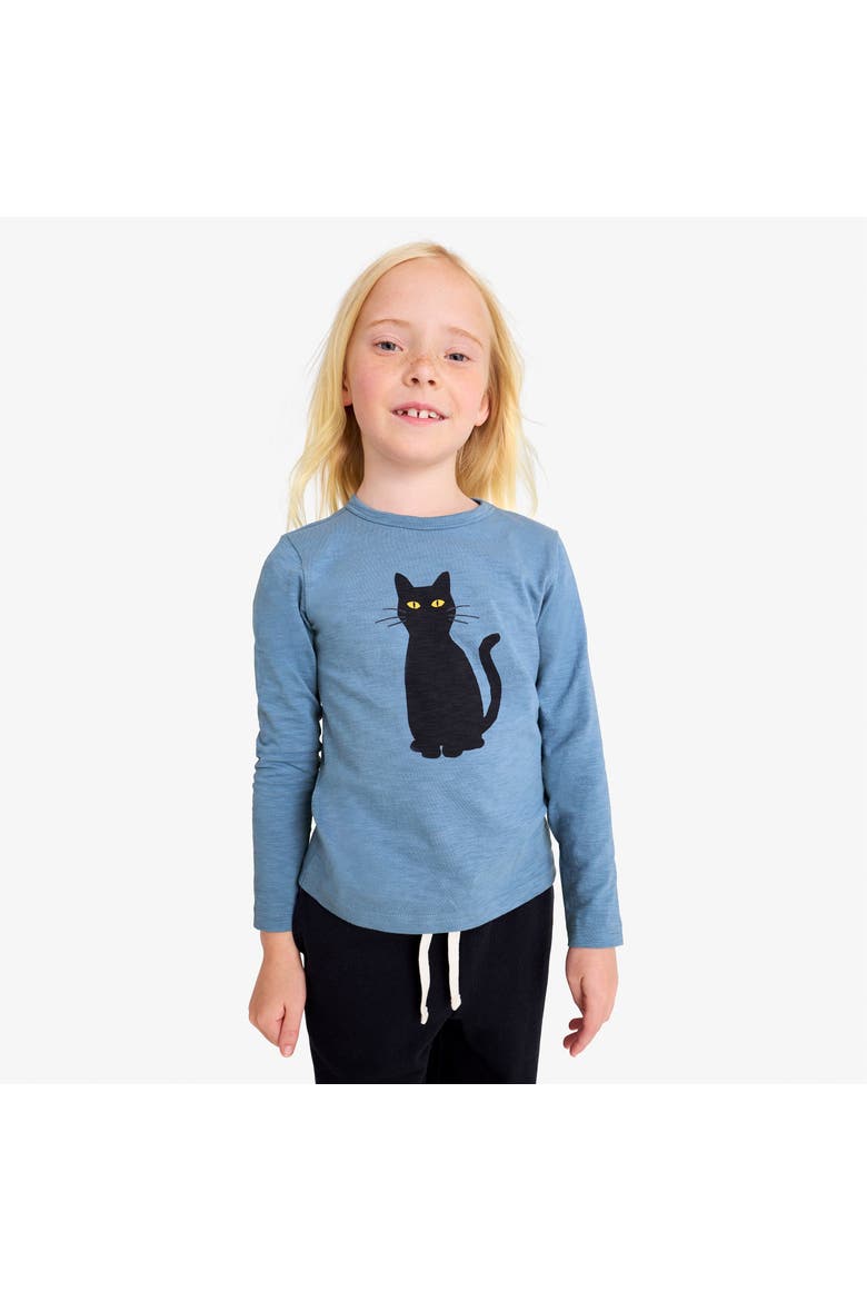Kids Long Sleeve Black Cat Tee, Alternate, color, Moonlight Black Cat