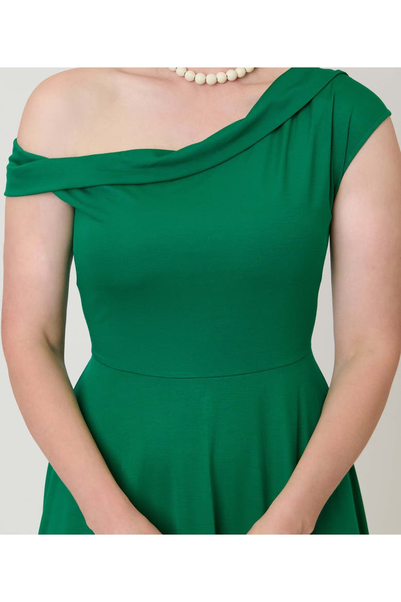 Asymmetrical Neck Swing Dress, Alternate, color, Green Solid