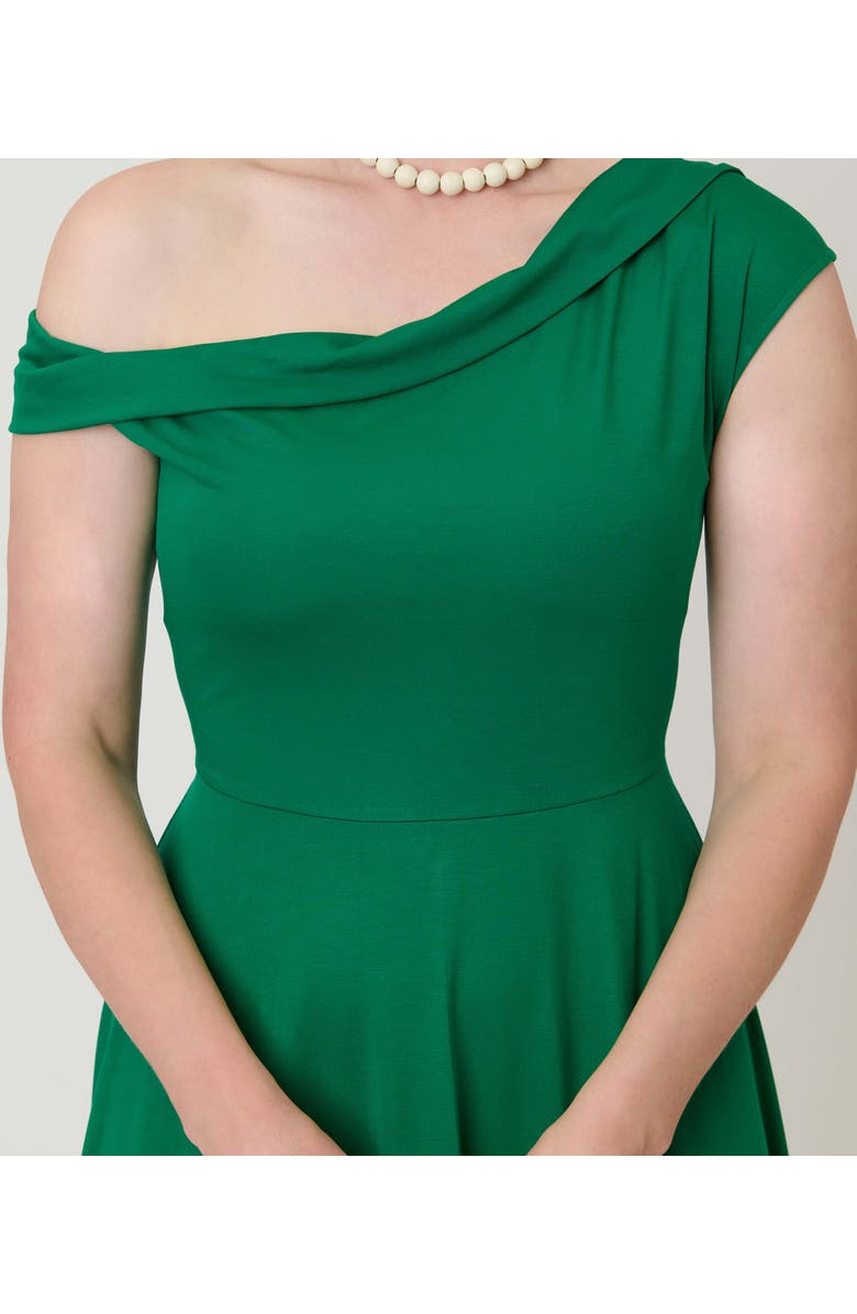 Unique Vintage Asymmetrical Neck Swing Dress, Alternate, color, Green Solid