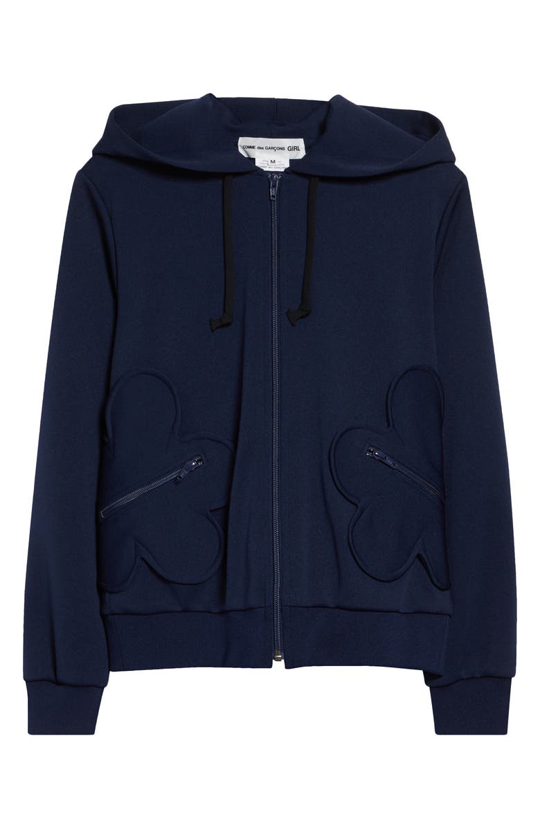 Comme des Garçons Girl Floral Appliqué Full Zip Hoodie, Main, color, Navy