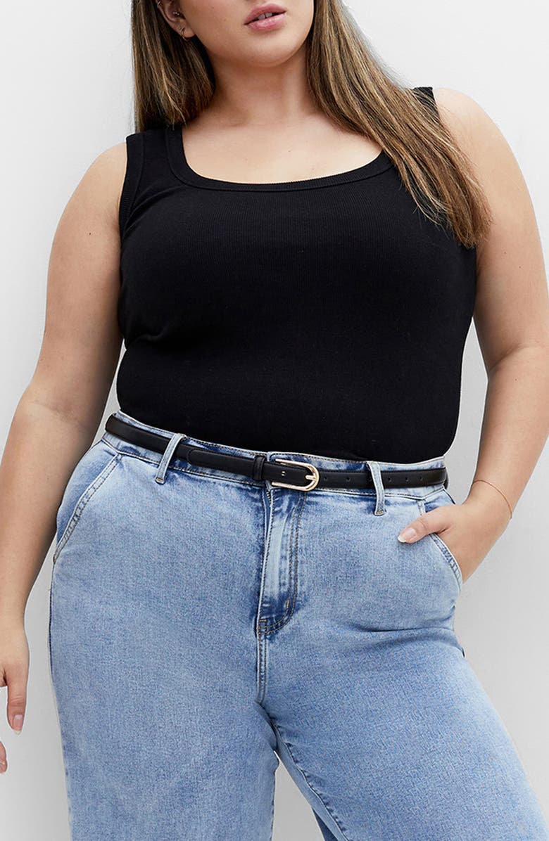 City Chic Lana Stretch Cotton Rib Tank, Main, color, Black