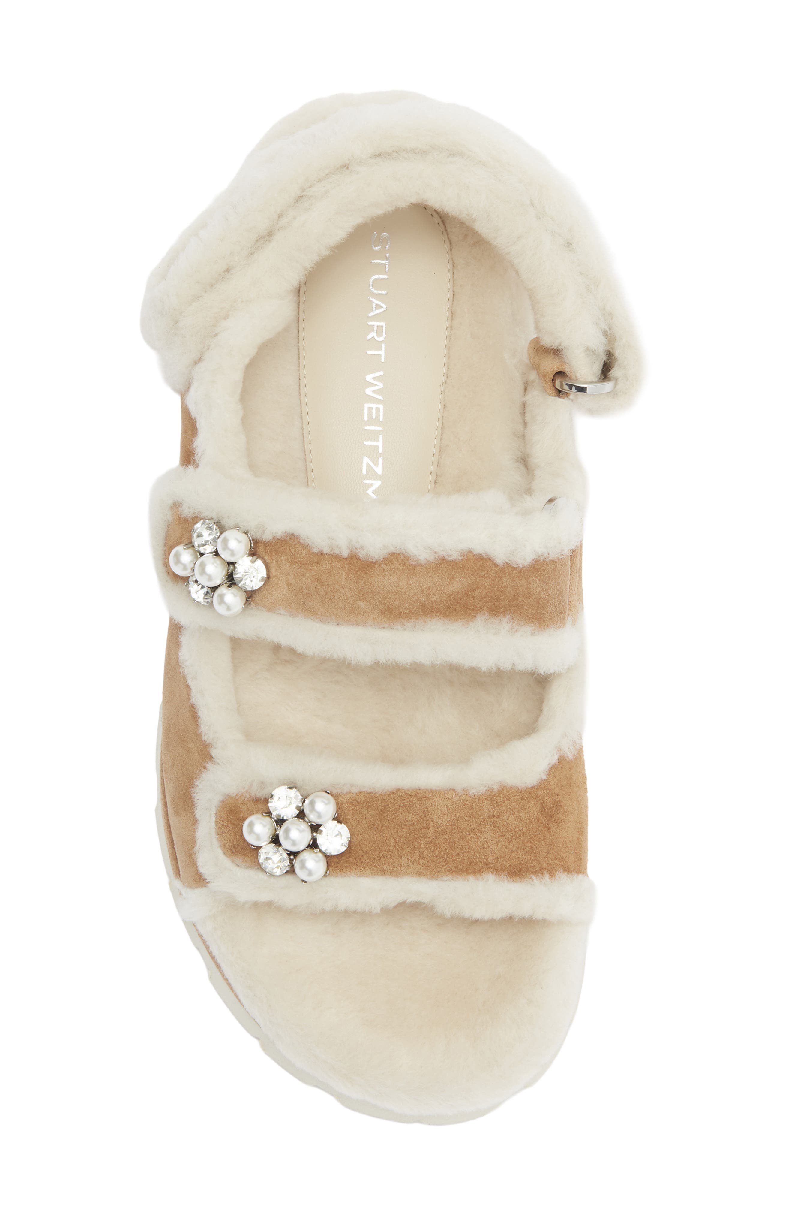 Stuart Weitzman Wynter Genuine Shearling Sandal, Alternate, color, New Camel/ Cream