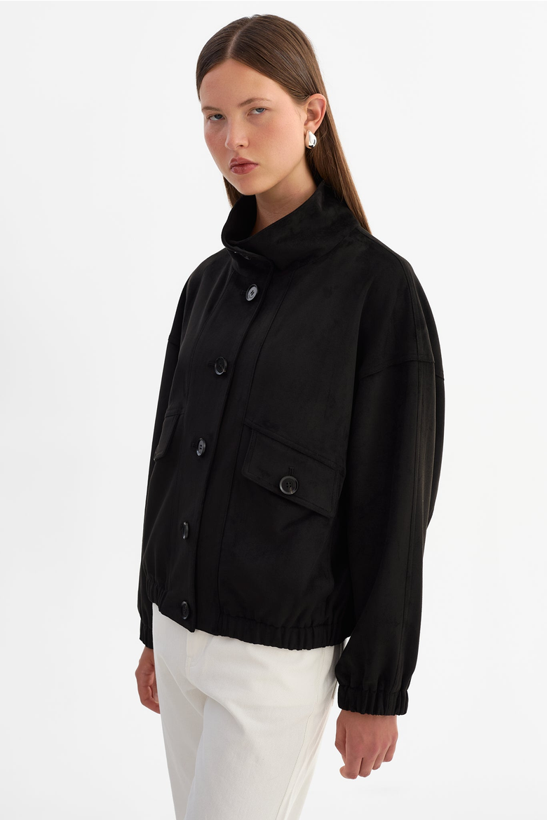 Fidelina | Faux Suede Bomber Jacket, Alternate, color, Black