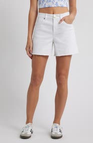 1822 Denim Frayed High Waist A-Line Denim Shorts