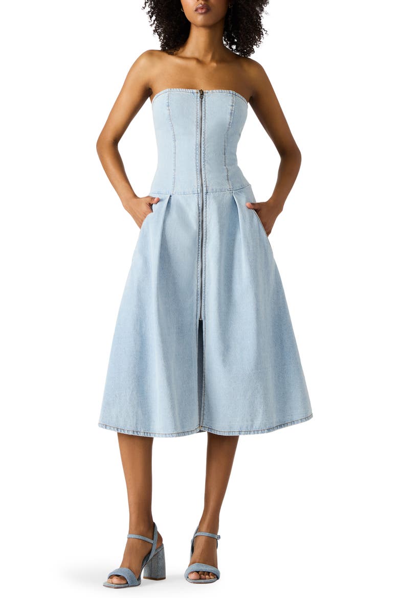 Isla Strapless Denim Dress, Main, color, SOFT BLUE