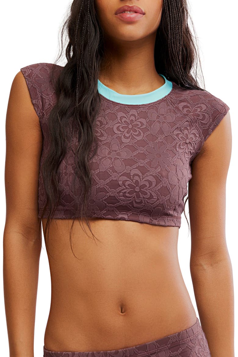 Sonny Jacquard Crop Cover-Up T-Shirt, Main, color, BROWNSTONE