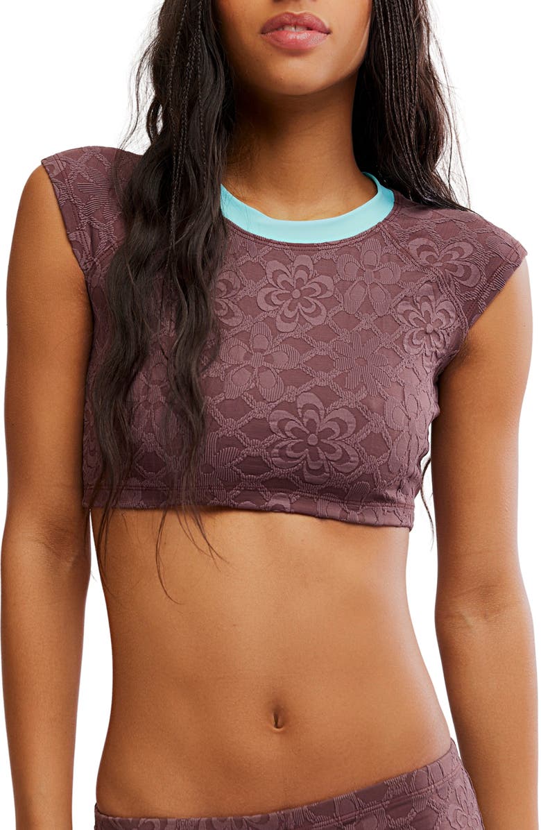 Free People Sonny Jacquard Crop Cover-Up T-Shirt, Main, color, Brownstone
