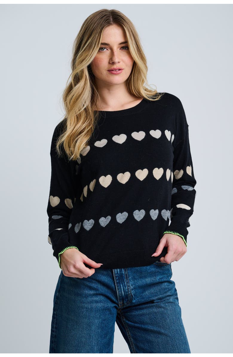 Lisa Todd Love Track Cotton Cashmere Heart Sweater, Main, color, Black