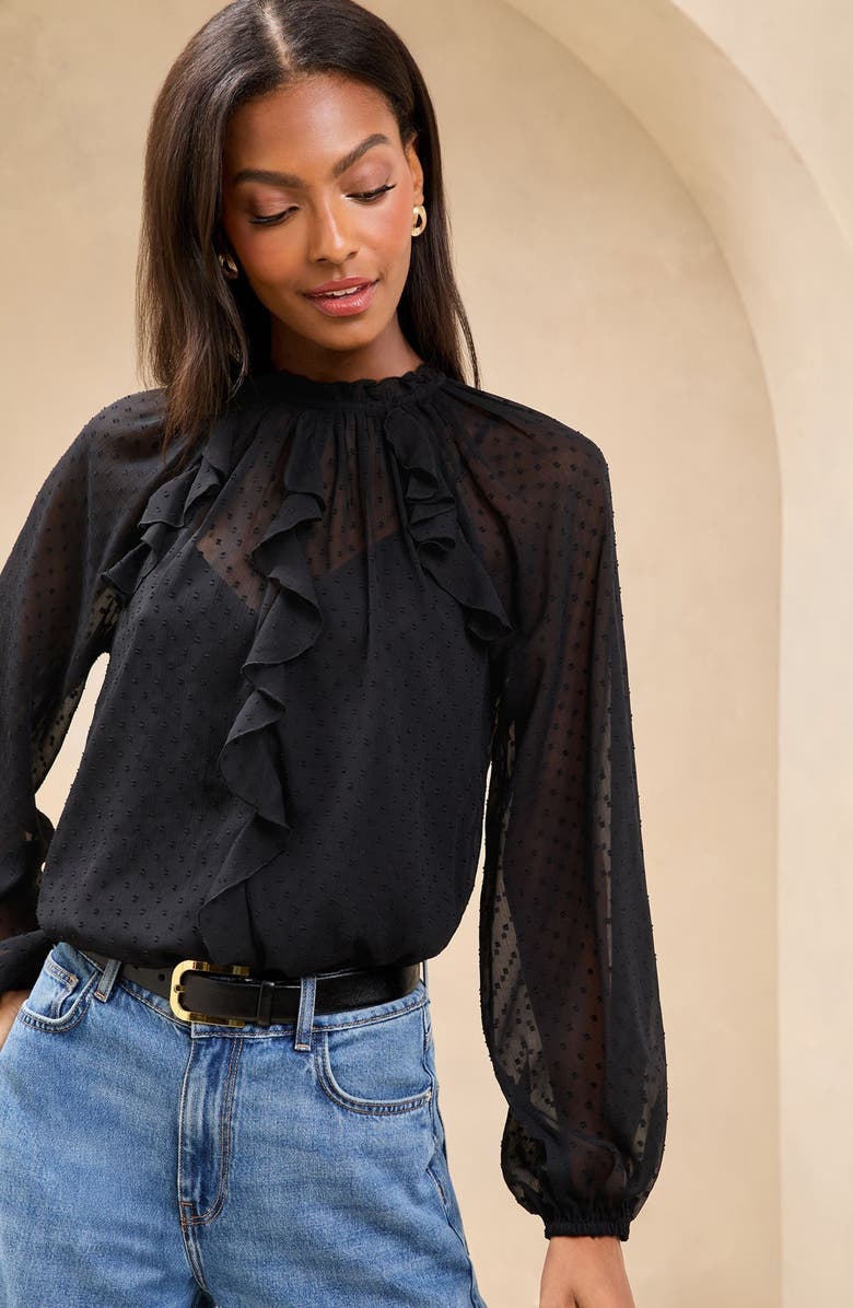 Lipsy Dobby Ruffle Top, Alternate, color, Black