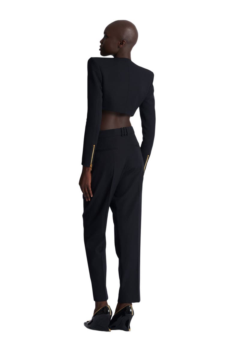Cropped Jacket In Grain De Poudre Wool, Alternate, color, Black